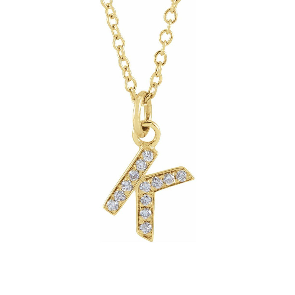 14K Yellow Gold .045 CTW Diamond Tiny Initial K Necklace, 16-18 Inch, Item N22909-K by The Black Bow Jewelry Co.