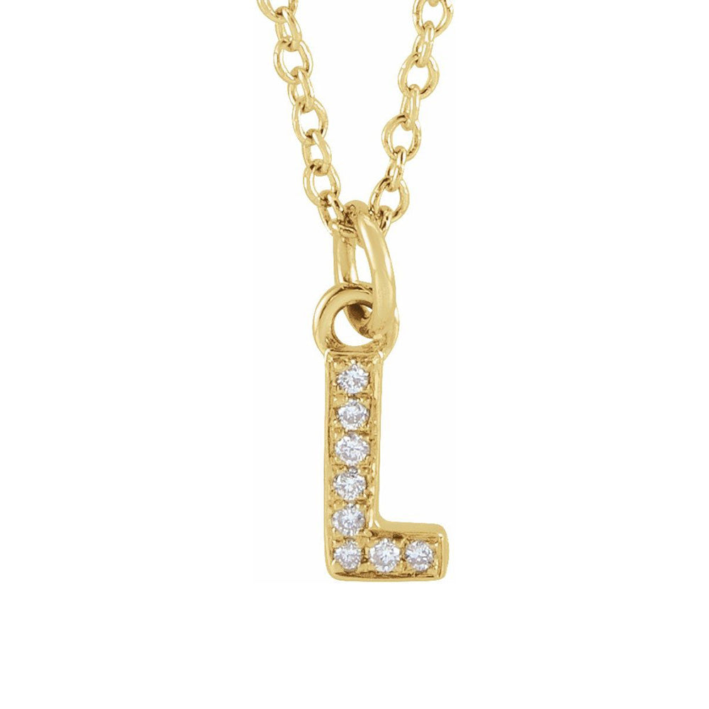 14K Yellow Gold .03 CTW Diamond Tiny Initial L Necklace, 16-18 Inch, Item N22909-L by The Black Bow Jewelry Co.
