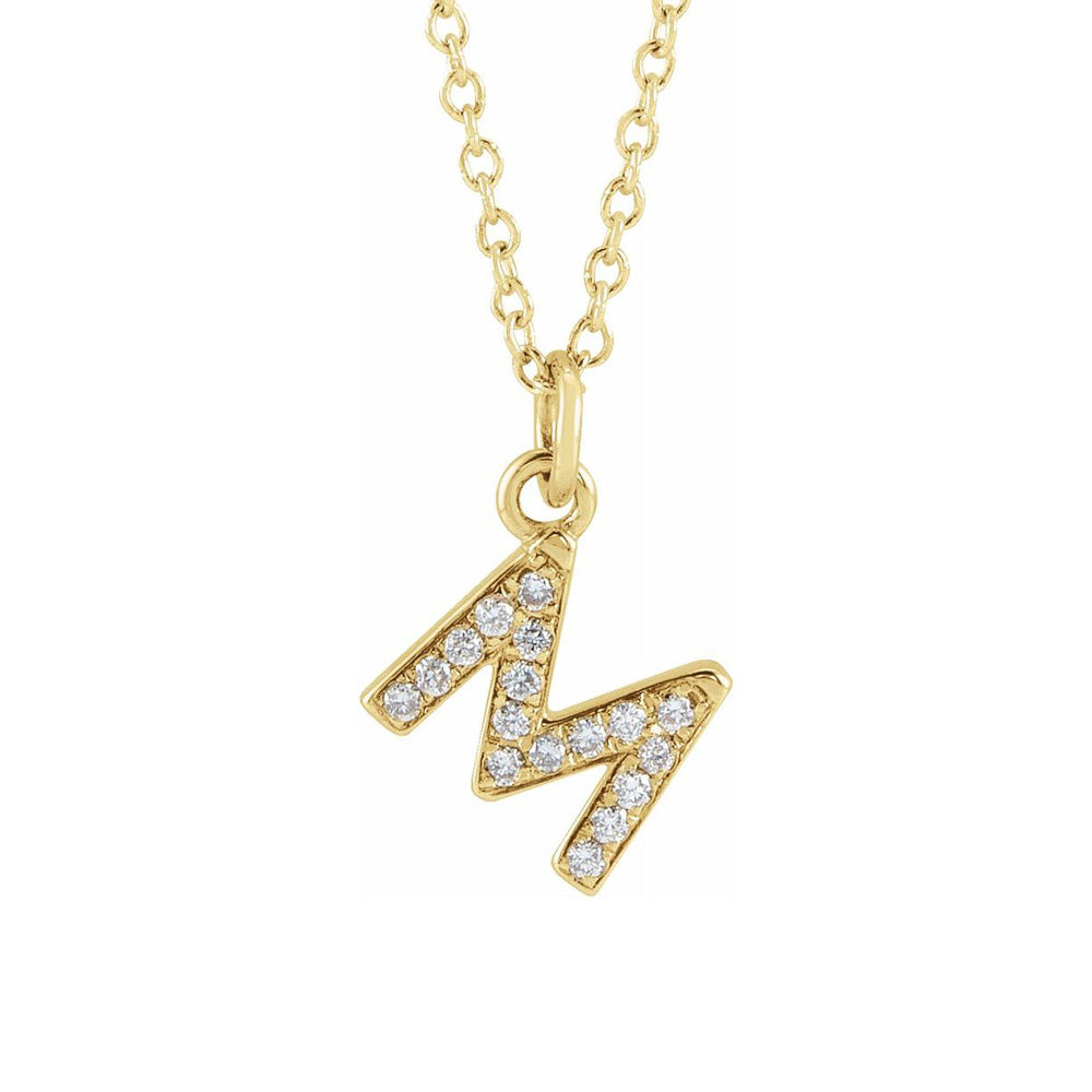 14K Yellow Gold .06 CTW Diamond Tiny Initial M Necklace, 16-18 Inch, Item N22909-M by The Black Bow Jewelry Co.