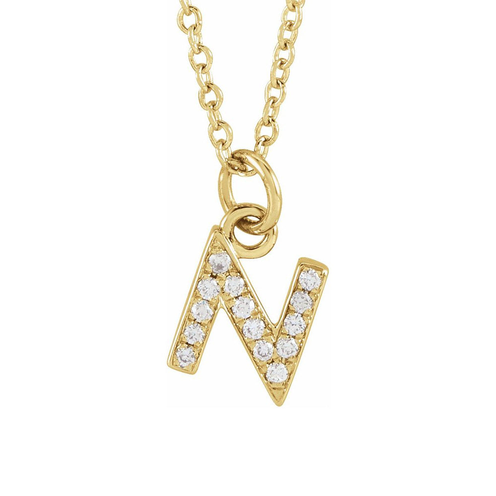 14K Yellow Gold .05 CTW Diamond Tiny Initial N Necklace, 16-18 Inch, Item N22909-N by The Black Bow Jewelry Co.