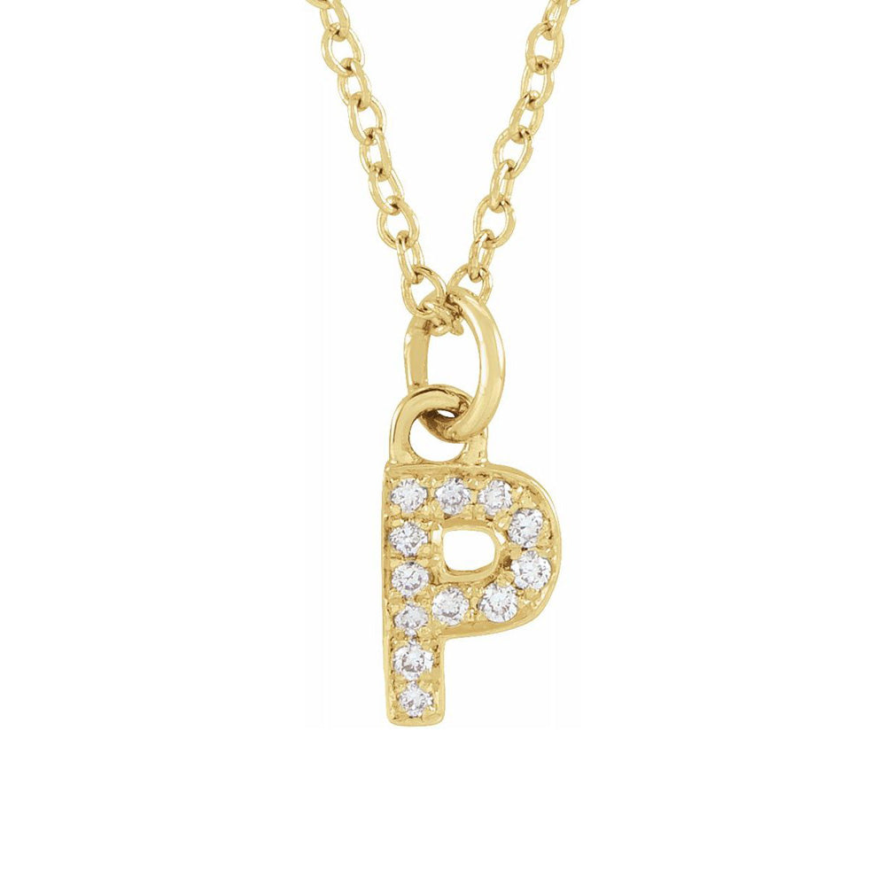14K Yellow Gold .04 CTW Diamond Tiny Initial P Necklace, 16-18 Inch, Item N22909-P by The Black Bow Jewelry Co.