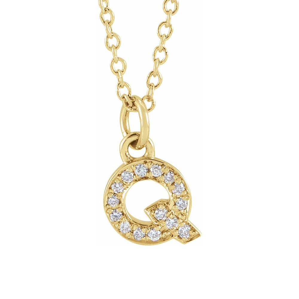 14K Yellow Gold .05 CTW Diamond Tiny Initial Q Necklace, 16-18 Inch, Item N22909-Q by The Black Bow Jewelry Co.