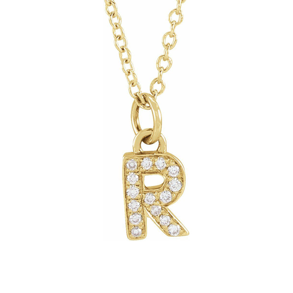 14K Yellow Gold .05 CTW Diamond Tiny Initial R Necklace, 16-18 Inch, Item N22909-R by The Black Bow Jewelry Co.
