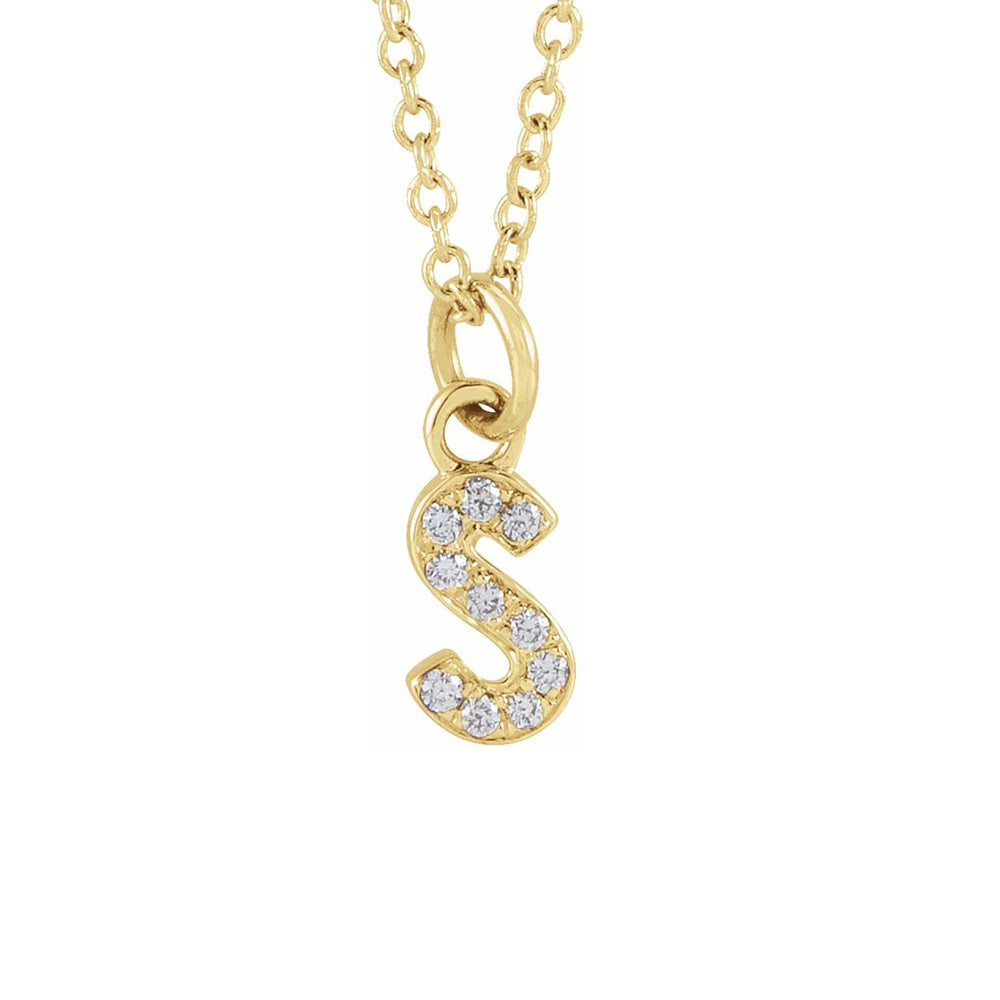 14K Yellow Gold .04 CTW Diamond Tiny Initial S Necklace, 16-18 Inch, Item N22909-S by The Black Bow Jewelry Co.