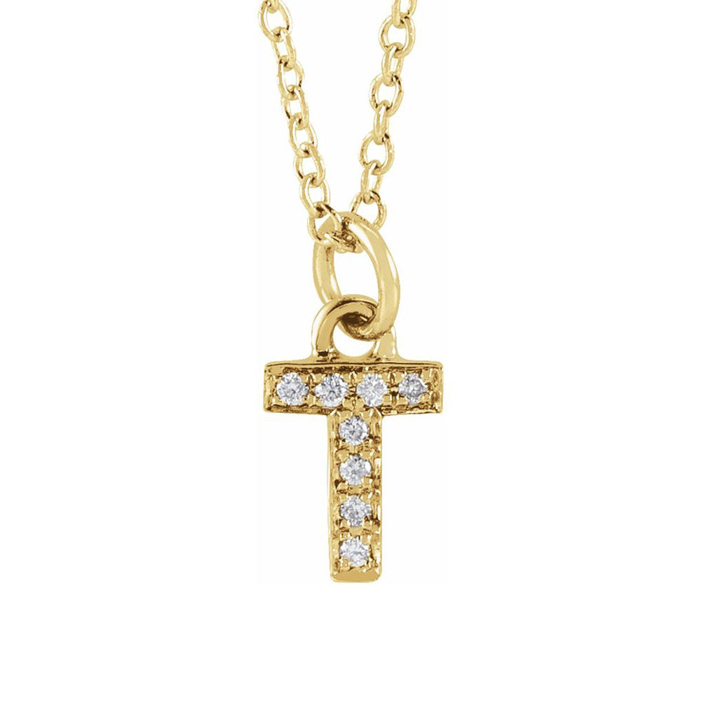 14K Yellow Gold .03 CTW Diamond Tiny Initial T Necklace, 16-18 Inch, Item N22909-T by The Black Bow Jewelry Co.