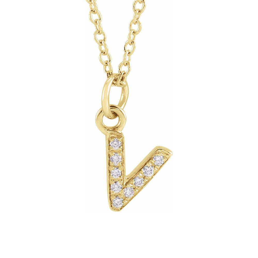14K Yellow Gold .03 CTW Diamond Tiny Initial V Necklace, 16-18 Inch, Item N22909-V by The Black Bow Jewelry Co.