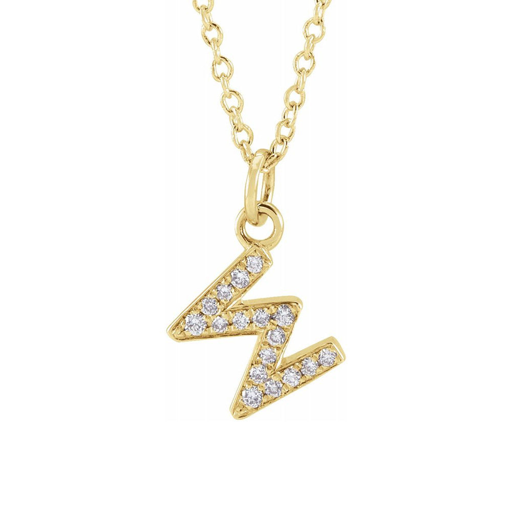 14K Yellow Gold .06 CTW Diamond Tiny Initial W Necklace, 16-18 Inch, Item N22909-W by The Black Bow Jewelry Co.