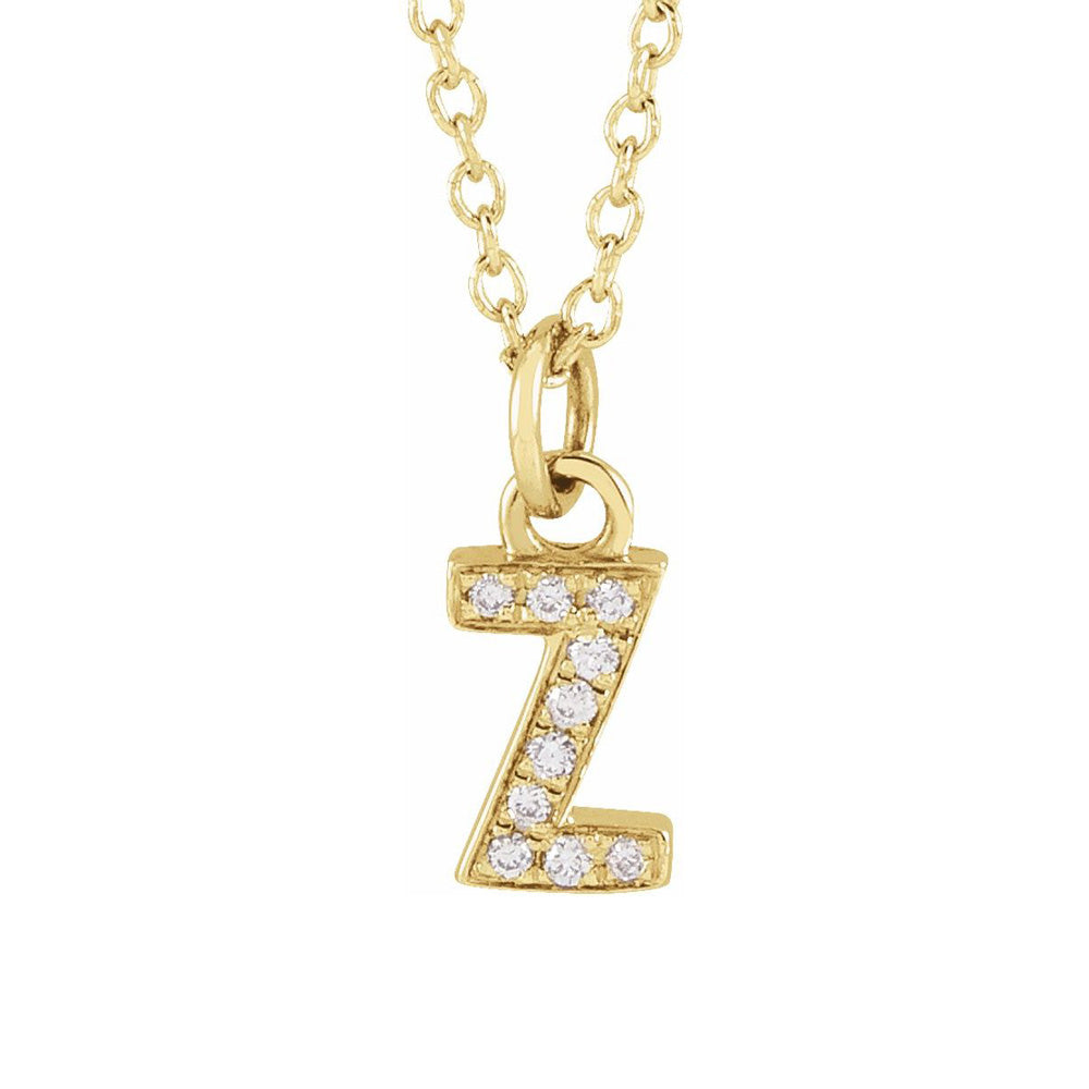 14K Yellow Gold .03 CTW Diamond Tiny Initial Z Necklace, 16-18 Inch, Item N22909-Z by The Black Bow Jewelry Co.