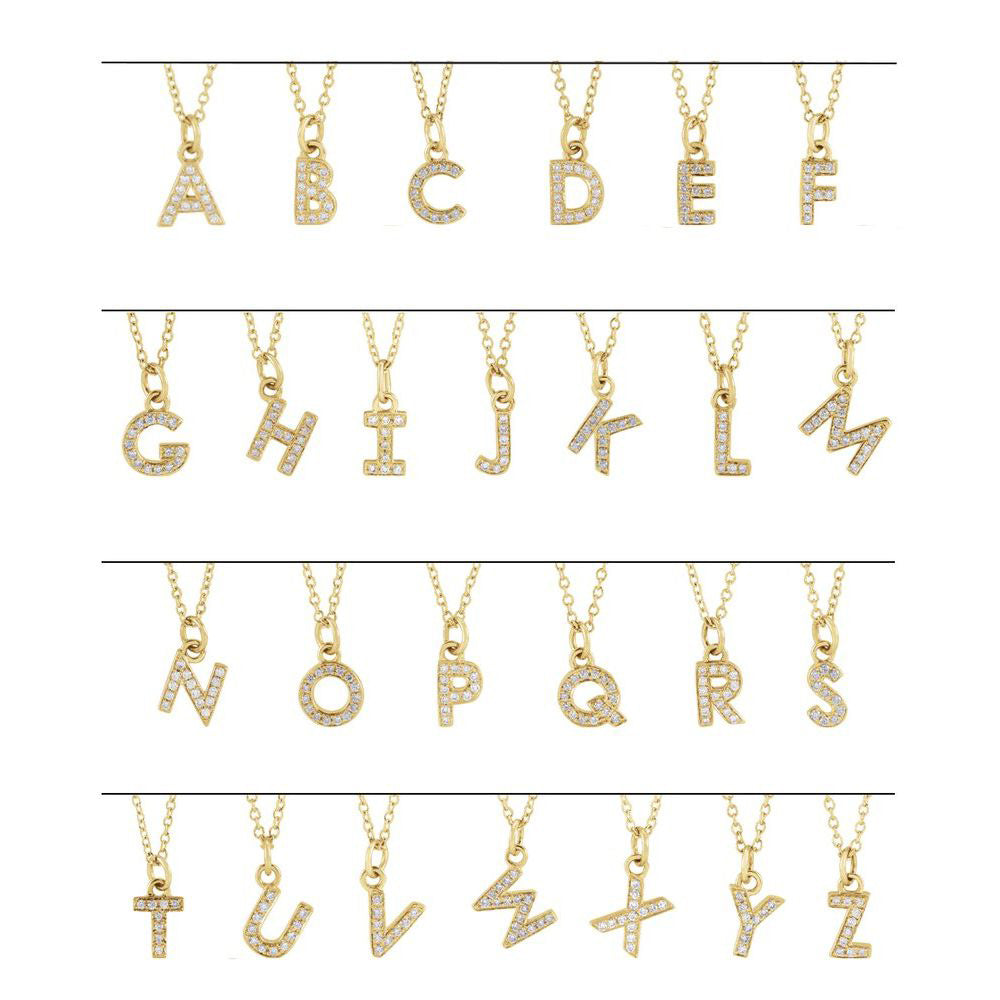 Alternate view of the 14K Yellow Gold (G-H, I1) Diamond Tiny Initial A-Z Necklace, 16-18 In by The Black Bow Jewelry Co.