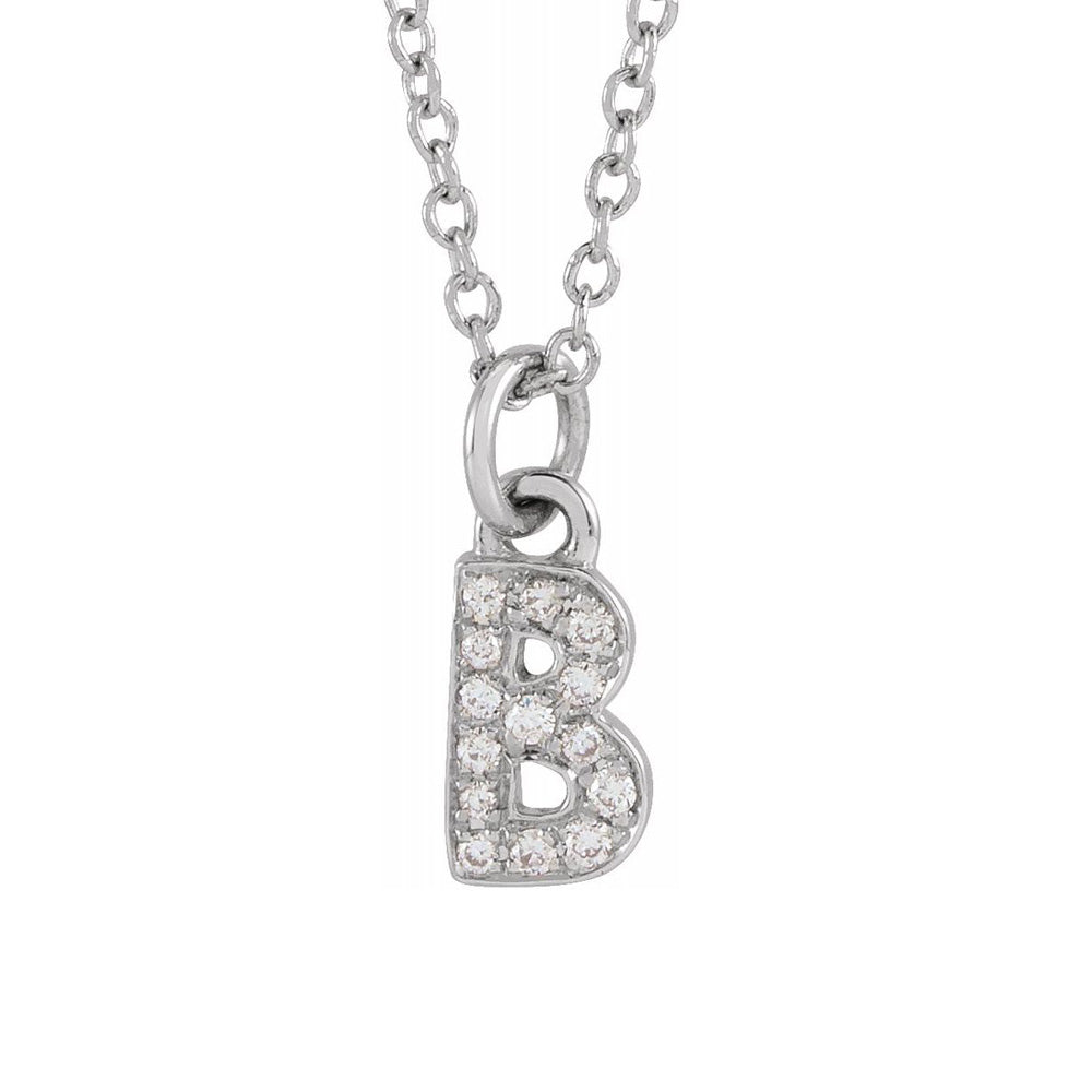 Alternate view of the 14K White Gold (G-H, I1) Diamond Tiny Initial A-Z Necklace, 16-18 Inch by The Black Bow Jewelry Co.