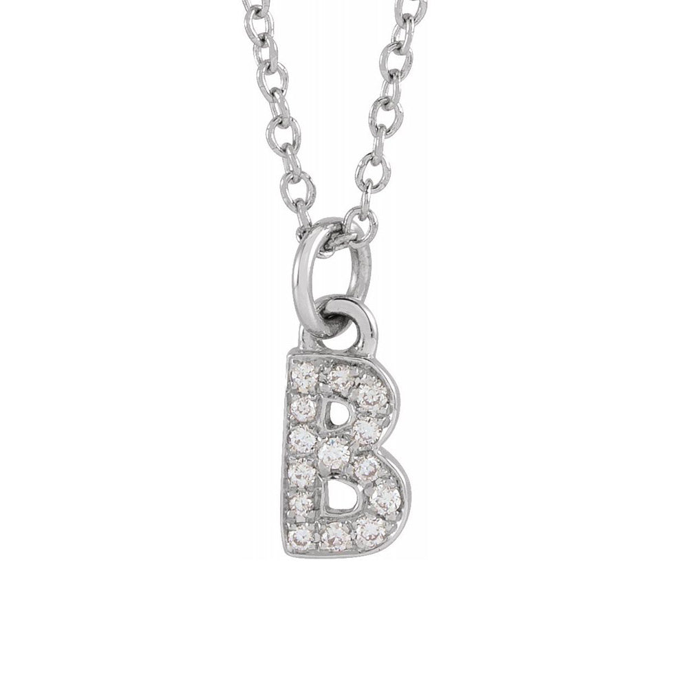 14K White Gold .05 CTW Diamond Tiny Initial B Necklace, 16-18 Inch, Item N22910-B by The Black Bow Jewelry Co.