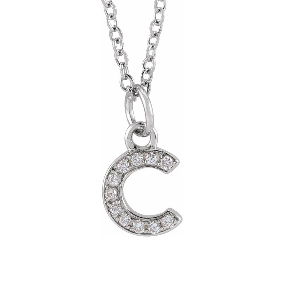 14K White Gold .04 CTW Diamond Tiny Initial C Necklace, 16-18 Inch, Item N22910-C by The Black Bow Jewelry Co.