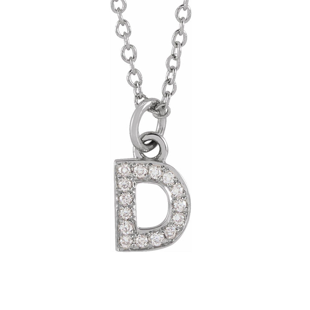 14K White Gold .05 CTW Diamond Tiny Initial D Necklace, 16-18 Inch, Item N22910-D by The Black Bow Jewelry Co.