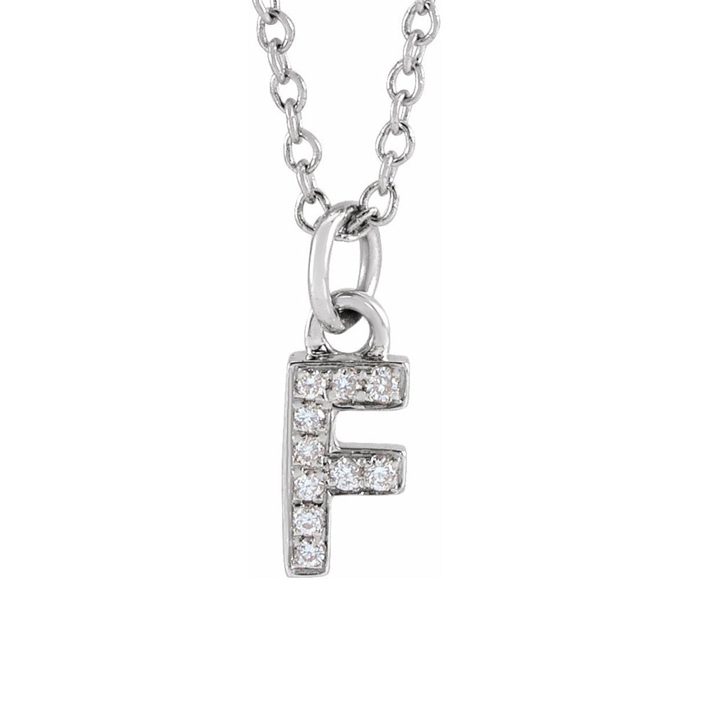 14K White Gold .04 CTW Diamond Tiny Initial F Necklace, 16-18 Inch, Item N22910-F by The Black Bow Jewelry Co.