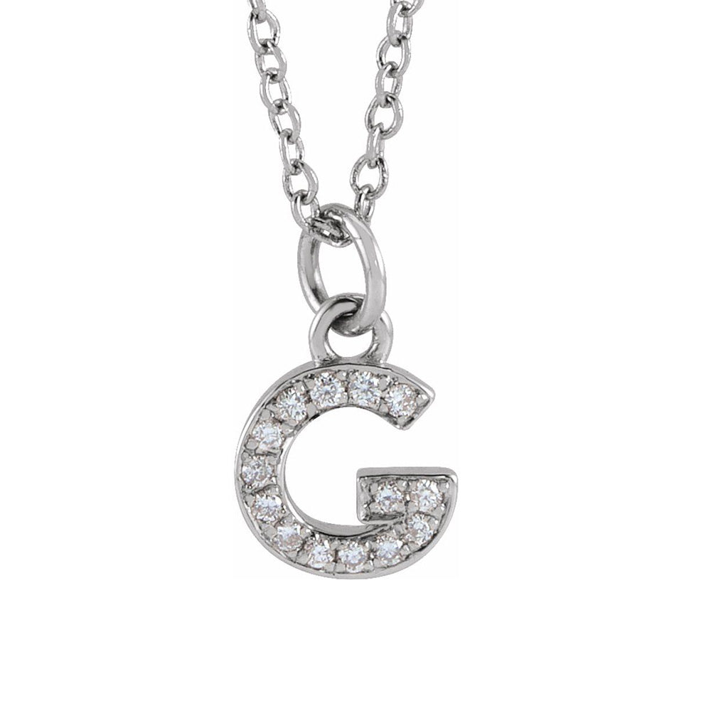 14K White Gold .05 CTW Diamond Tiny Initial G Necklace, 16-18 Inch, Item N22910-G by The Black Bow Jewelry Co.