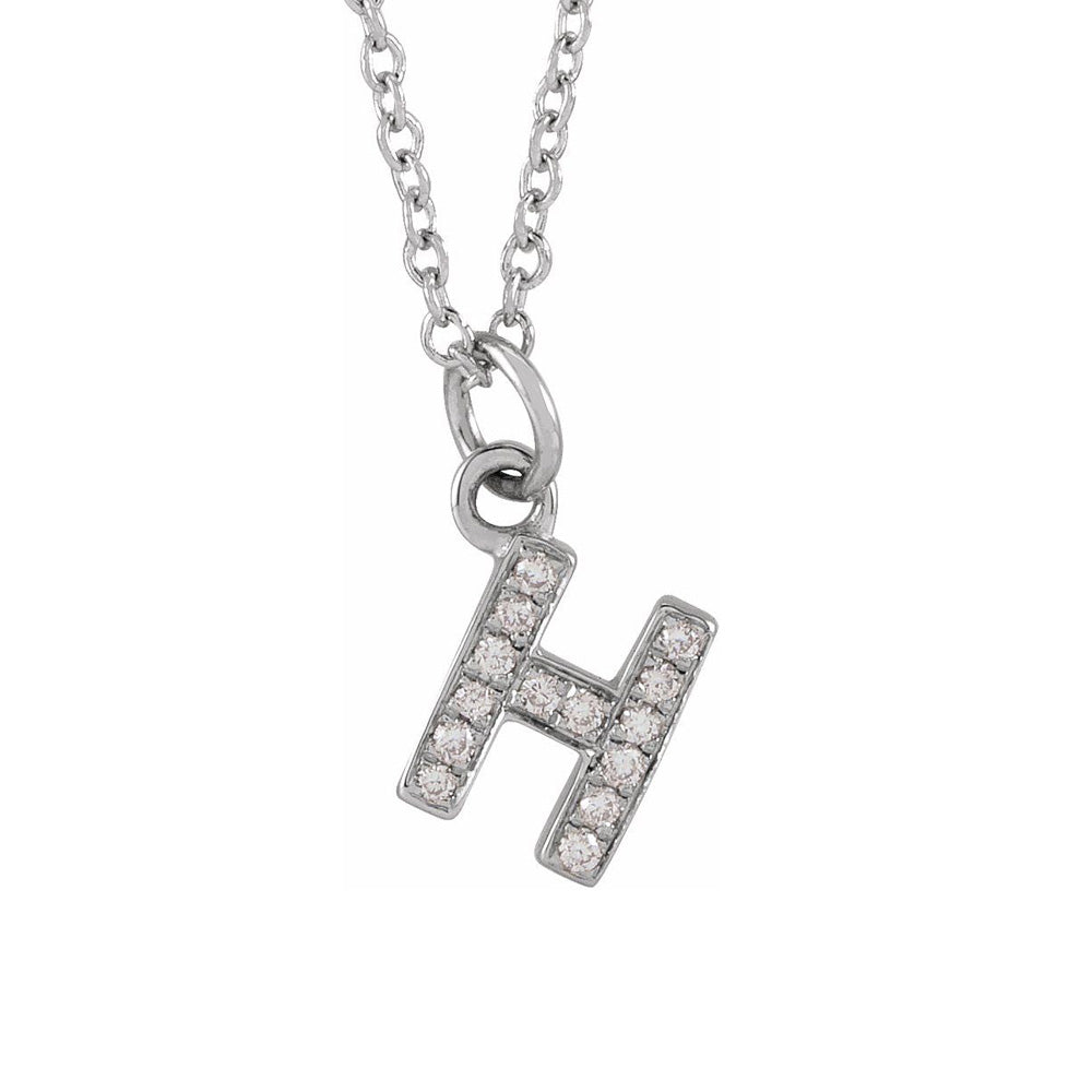 14K White Gold .05 CTW Diamond Tiny Initial H Necklace, 16-18 Inch, Item N22910-H by The Black Bow Jewelry Co.