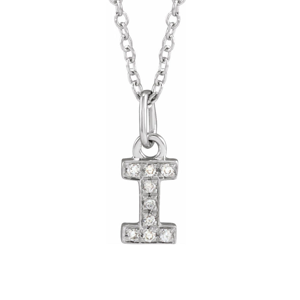 14K White Gold .03 CTW Diamond Tiny Initial I Necklace, 16-18 Inch, Item N22910-I by The Black Bow Jewelry Co.