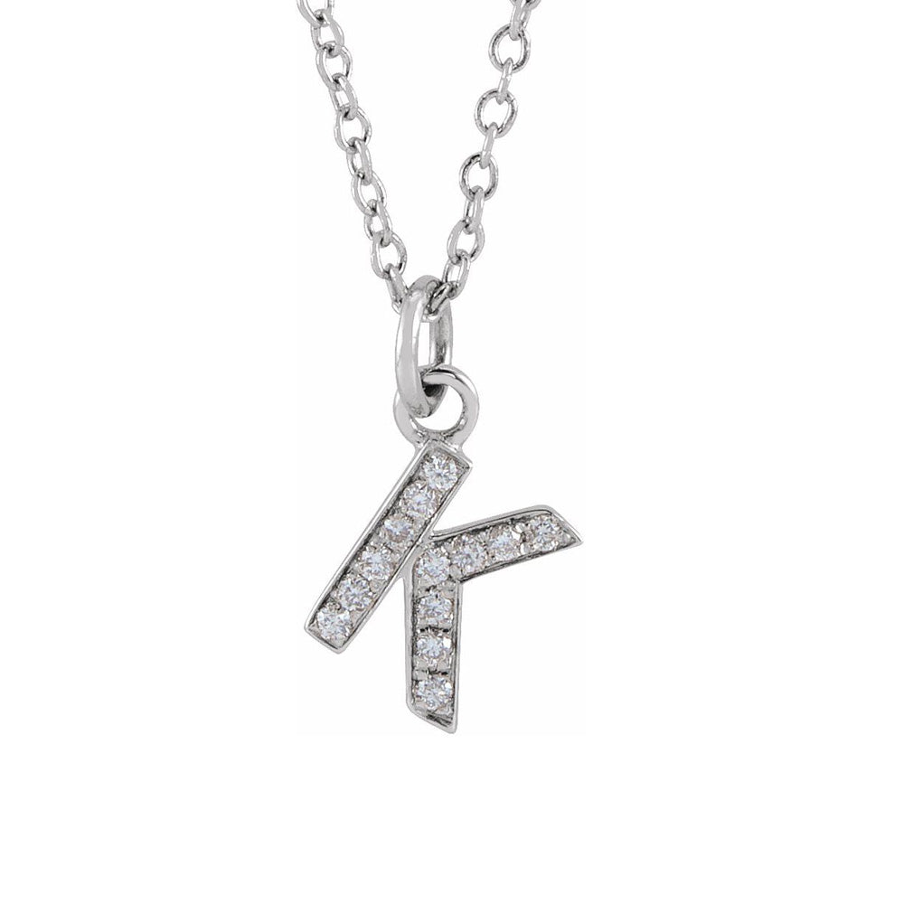 14K White Gold .045 CTW Diamond Tiny Initial K Necklace, 16-18 Inch, Item N22910-K by The Black Bow Jewelry Co.