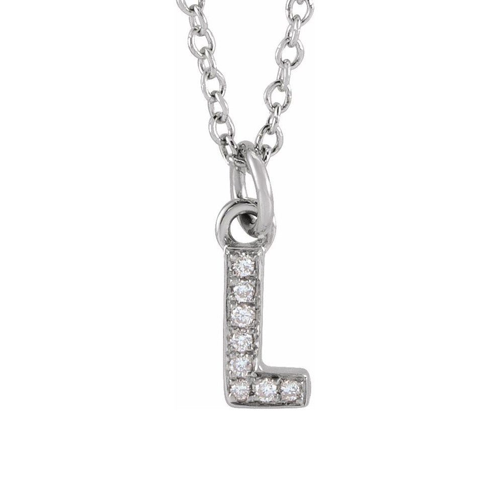 14K White Gold .03 CTW Diamond Tiny Initial L Necklace, 16-18 Inch, Item N22910-L by The Black Bow Jewelry Co.