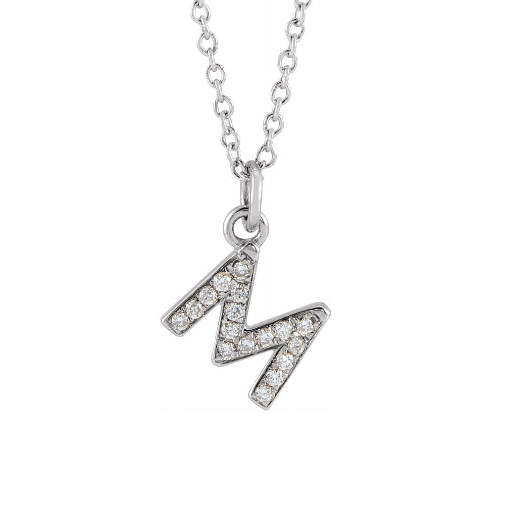 14K White Gold .06 CTW Diamond Tiny Initial M Necklace, 16-18 Inch, Item N22910-M by The Black Bow Jewelry Co.