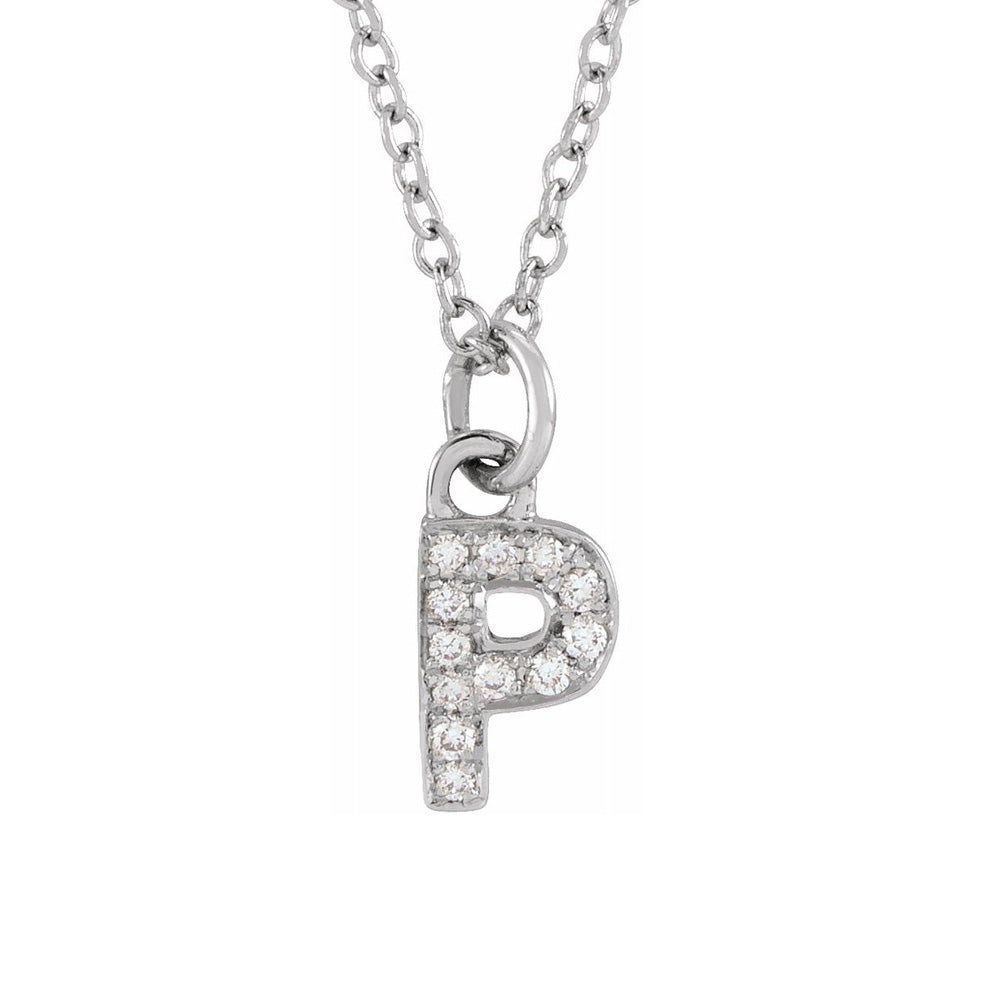 14K White Gold .04 CTW Diamond Tiny Initial P Necklace, 16-18 Inch, Item N22910-P by The Black Bow Jewelry Co.