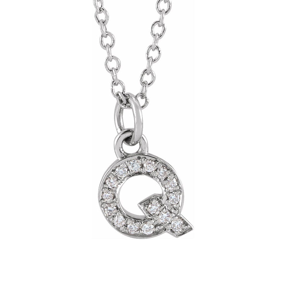 14K White Gold .05 CTW Diamond Tiny Initial Q Necklace, 16-18 Inch, Item N22910-Q by The Black Bow Jewelry Co.