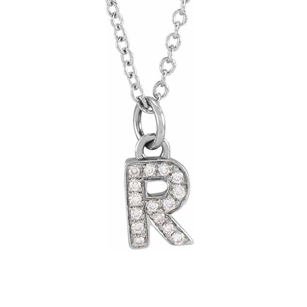 14K White Gold .05 CTW Diamond Tiny Initial R Necklace, 16-18 Inch, Item N22910-R by The Black Bow Jewelry Co.