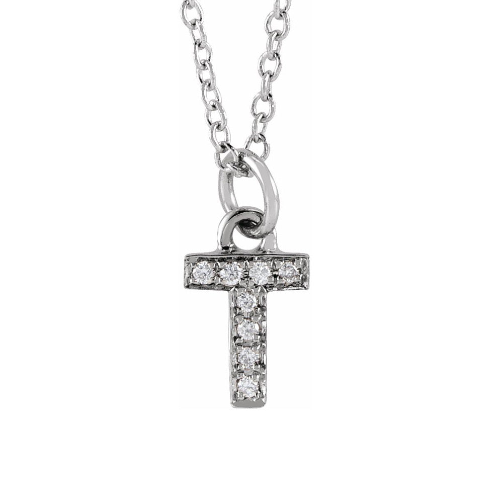 14K White Gold .03 CTW Diamond Tiny Initial T Necklace, 16-18 Inch, Item N22910-T by The Black Bow Jewelry Co.