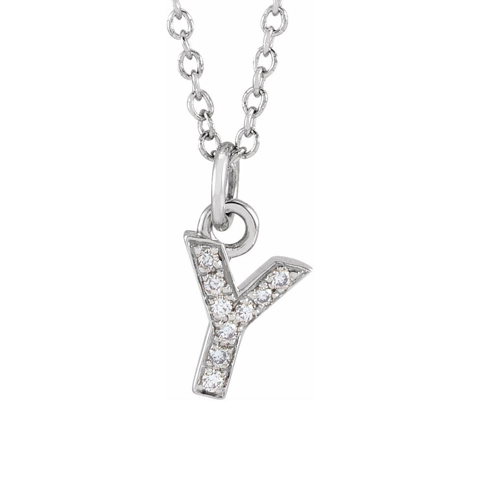14K White Gold .03 CTW Diamond Tiny Initial Y Necklace, 16-18 Inch, Item N22910-Y by The Black Bow Jewelry Co.