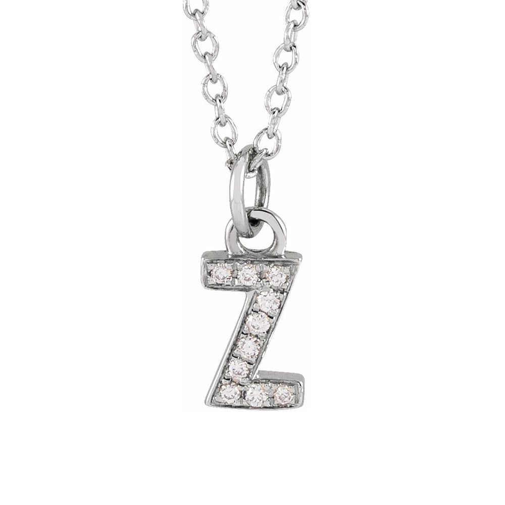 14K White Gold .03 CTW Diamond Tiny Initial Z Necklace, 16-18 Inch, Item N22910-Z by The Black Bow Jewelry Co.