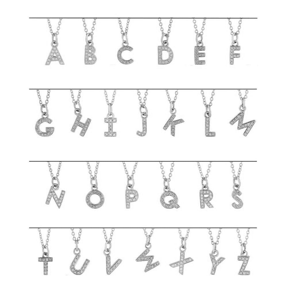 Alternate view of the 14K White Gold (G-H, I1) Diamond Tiny Initial A-Z Necklace, 16-18 Inch by The Black Bow Jewelry Co.