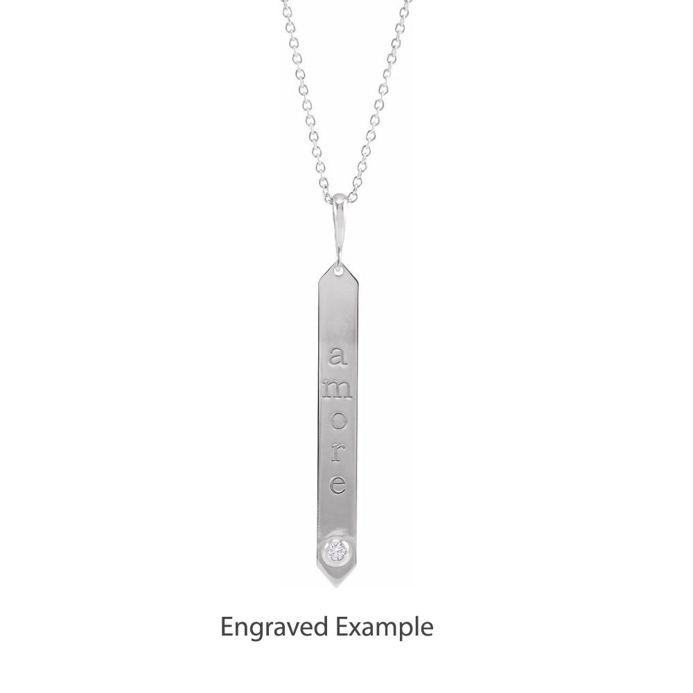 Alternate view of the 14K White Gold .03 CTW Diamond Accent Engravable Bar Necklace, 18 Inch by The Black Bow Jewelry Co.