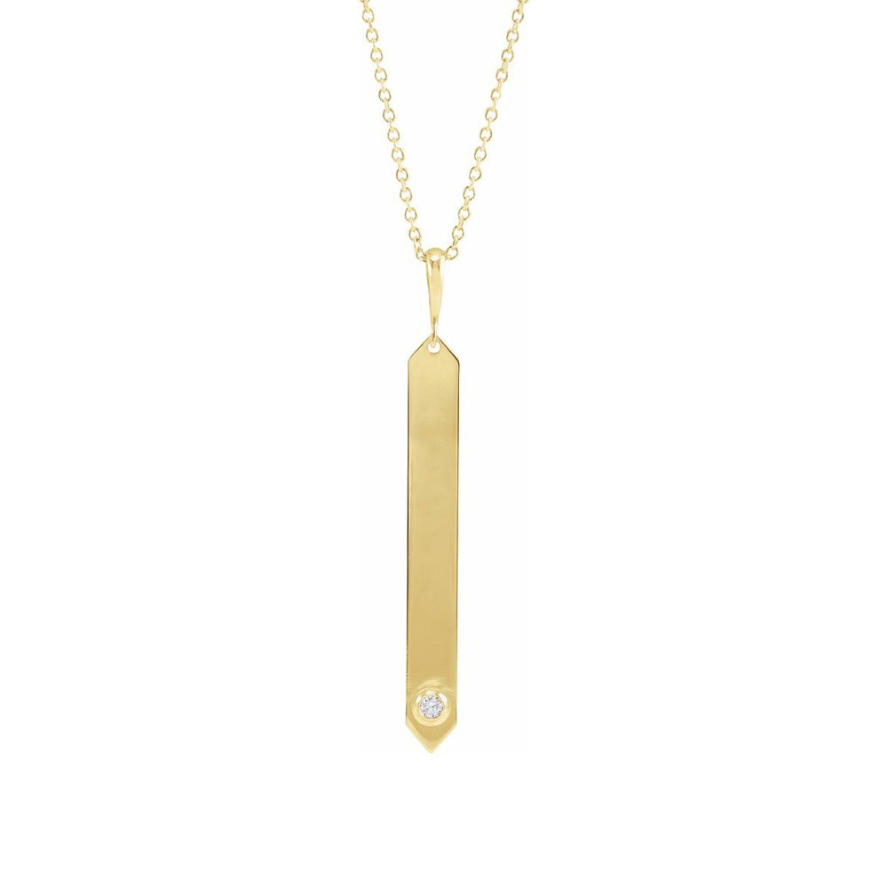 Alternate view of the 14K Yellow or White Gold Diamond Accent Engravable Bar Necklace, 18 In by The Black Bow Jewelry Co.