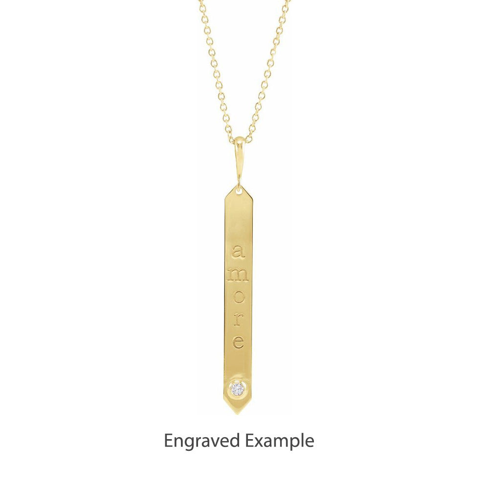 Alternate view of the 14K Yellow Gold .03 CTW Diamond Accent Engravable Bar Necklace, 18 In by The Black Bow Jewelry Co.
