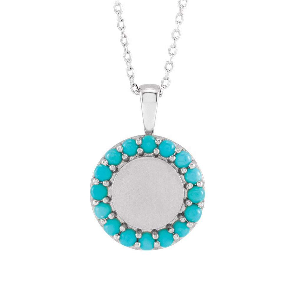 14K Yellow or White Gold Turquoise Halo Style Disc Necklace, 16-18 In, Item N22912 by The Black Bow Jewelry Co.