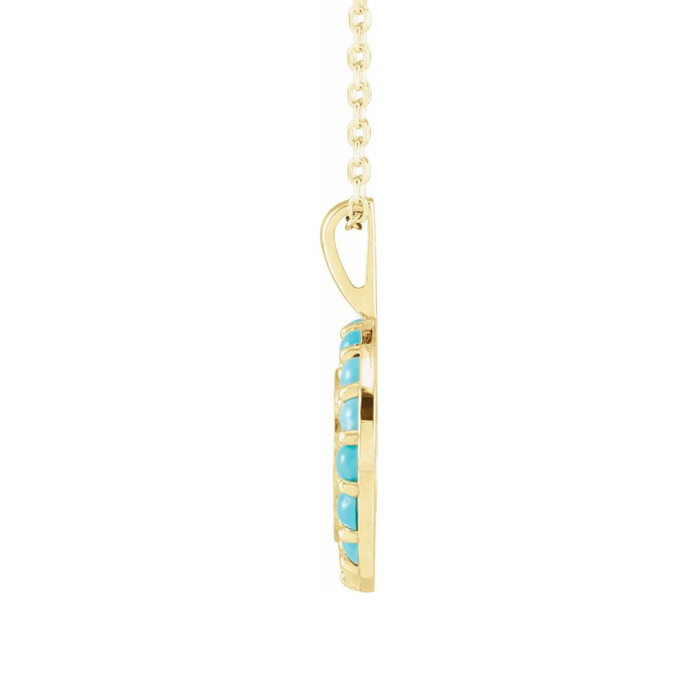 Alternate view of the 14K Yellow Gold Turquoise Halo Style 13.5mm Disc Necklace, 16-18 Inch by The Black Bow Jewelry Co.
