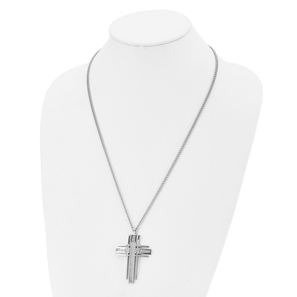 Alternate view of the Stainless Steel Gray or Black Carbon Fiber LG Bar Cross Necklace, 24in by The Black Bow Jewelry Co.