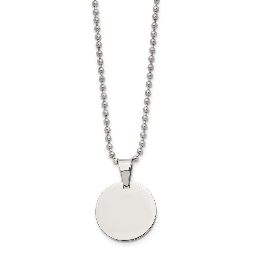 Alternate view of the Stainless Steel Reversible 22mm Round Engravable Disc Necklace, 24 In by The Black Bow Jewelry Co.