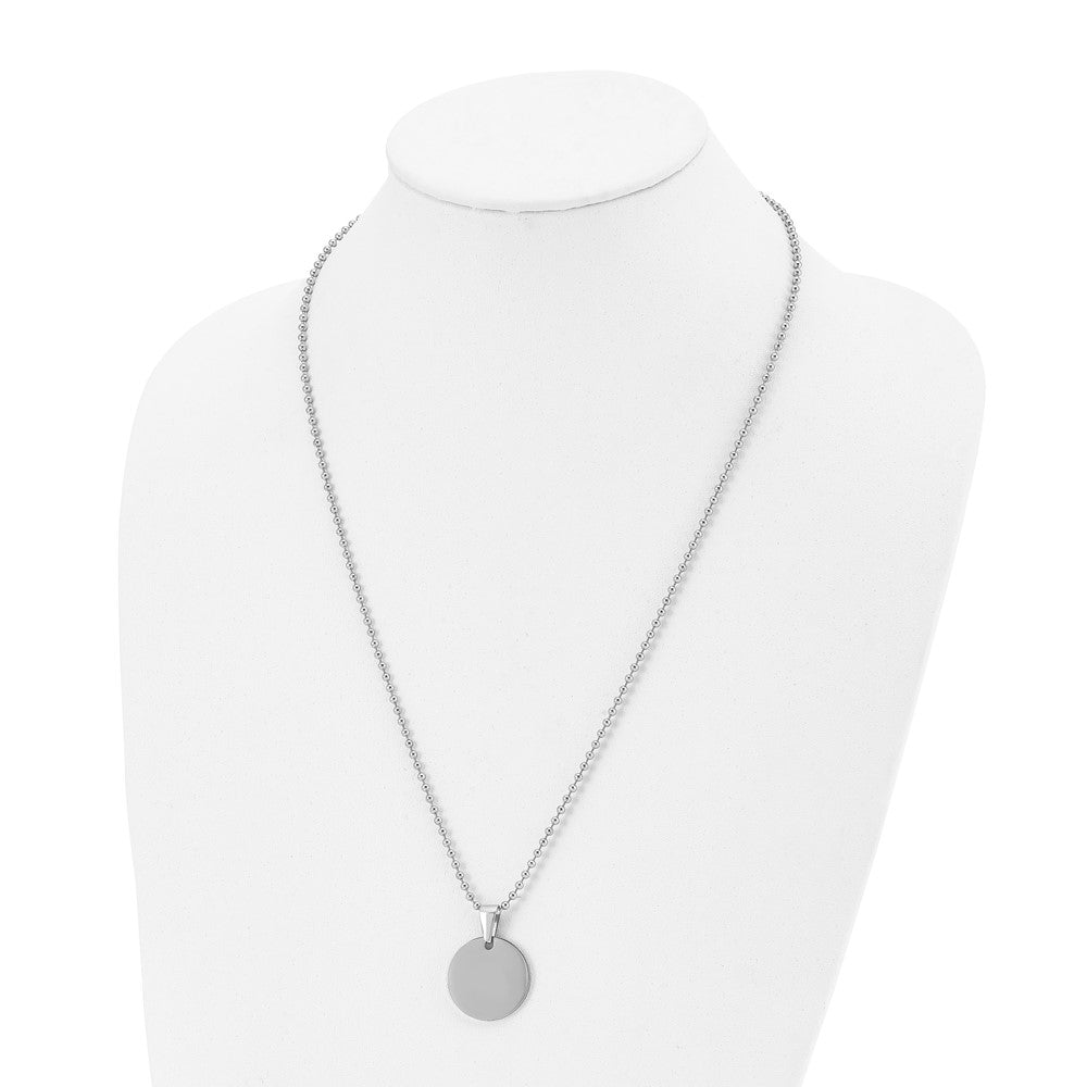 Alternate view of the Stainless Steel Reversible 22mm Round Engravable Disc Necklace, 24 In by The Black Bow Jewelry Co.