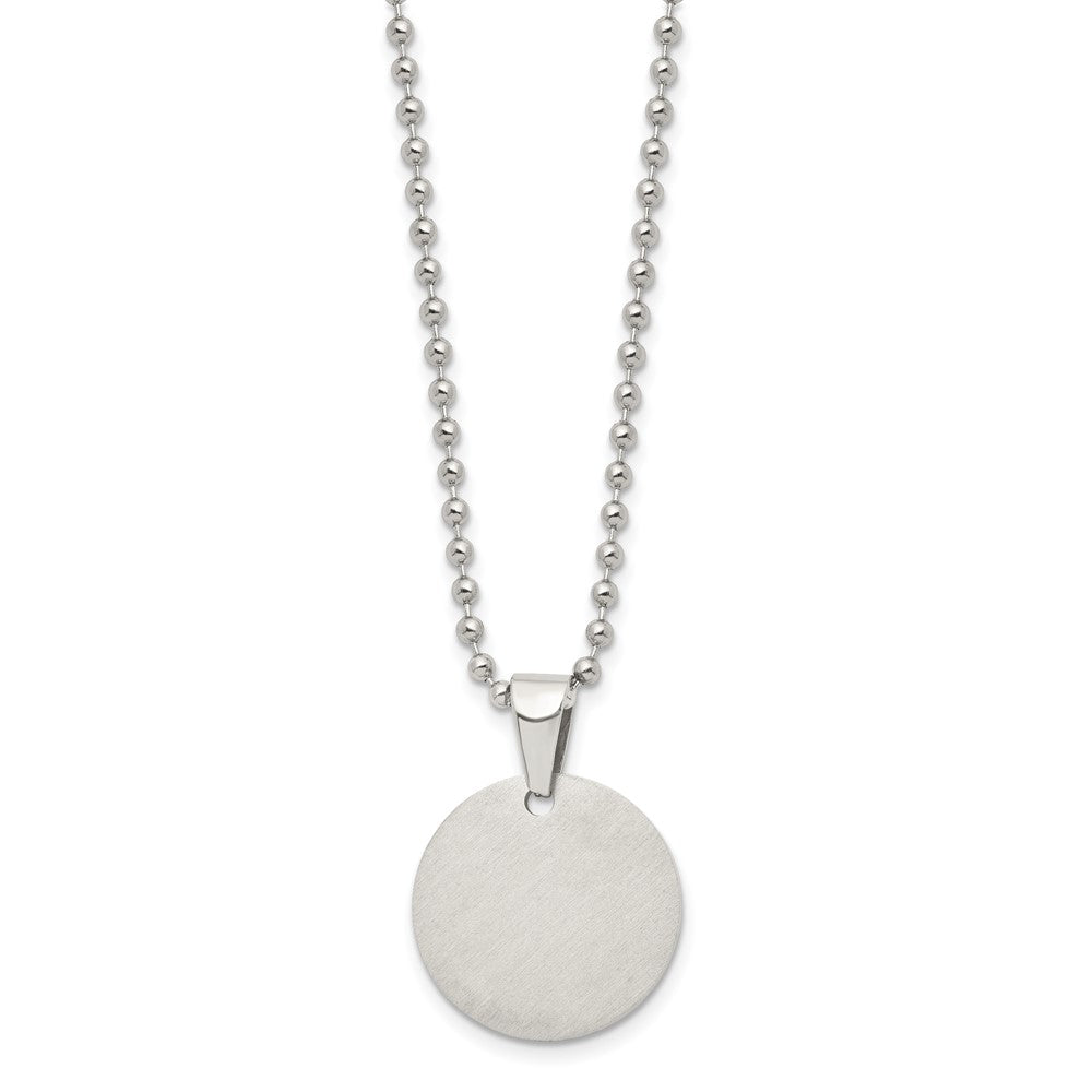 Alternate view of the Stainless Steel Reversible 22mm Round Engravable Disc Necklace, 24 In by The Black Bow Jewelry Co.