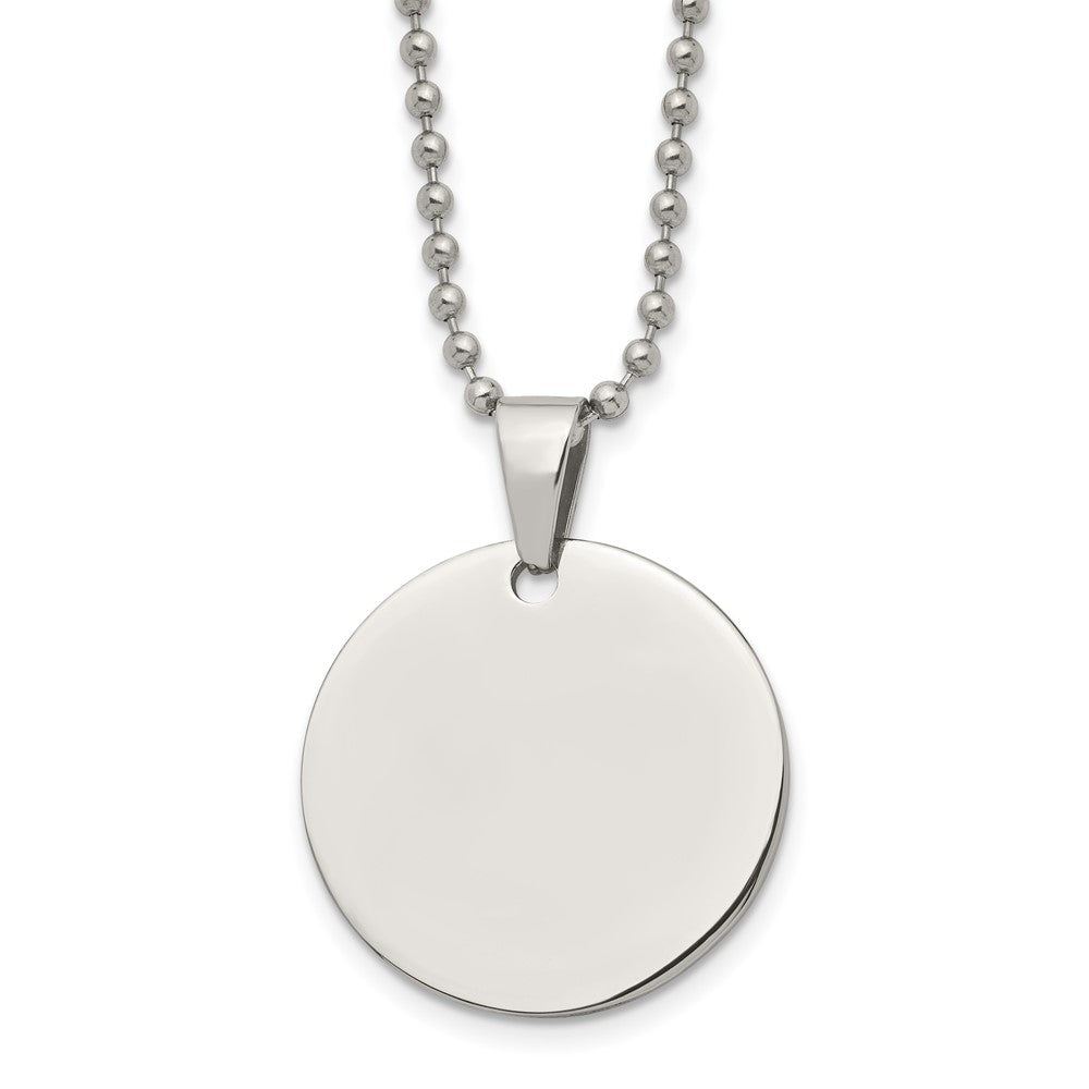 Stainless Steel Reversible 28mm Round Engravable Disc Necklace, 24 In, Item N22915 by The Black Bow Jewelry Co.