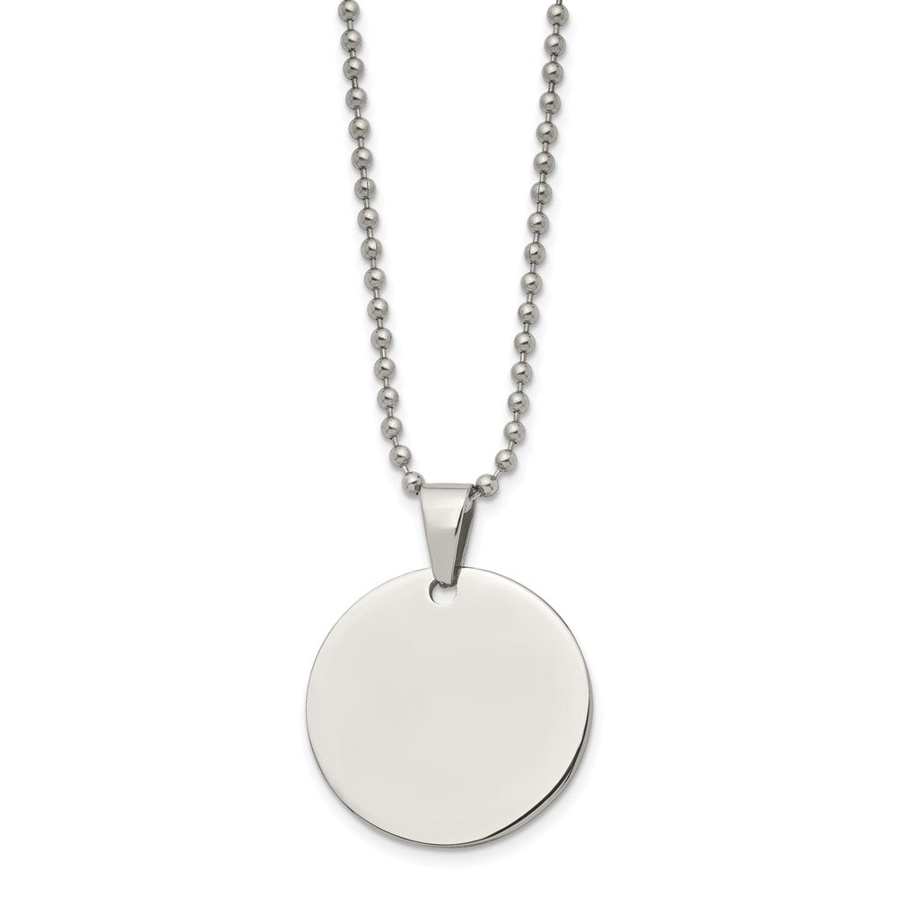 Alternate view of the Stainless Steel Reversible 2x28mm Round Engravable Disc Necklace 24 In by The Black Bow Jewelry Co.