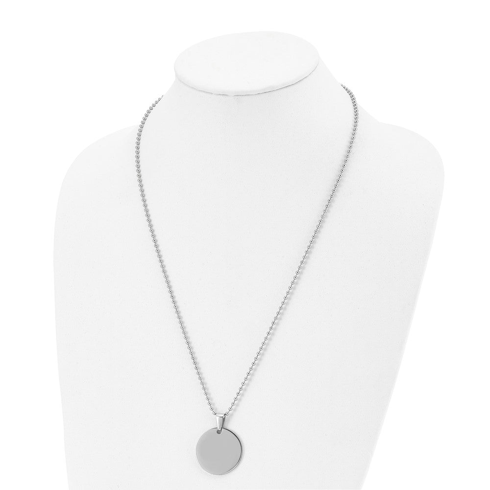 Alternate view of the Stainless Steel Reversible 4x28mm Round Engravable Disc Necklace 24 In by The Black Bow Jewelry Co.