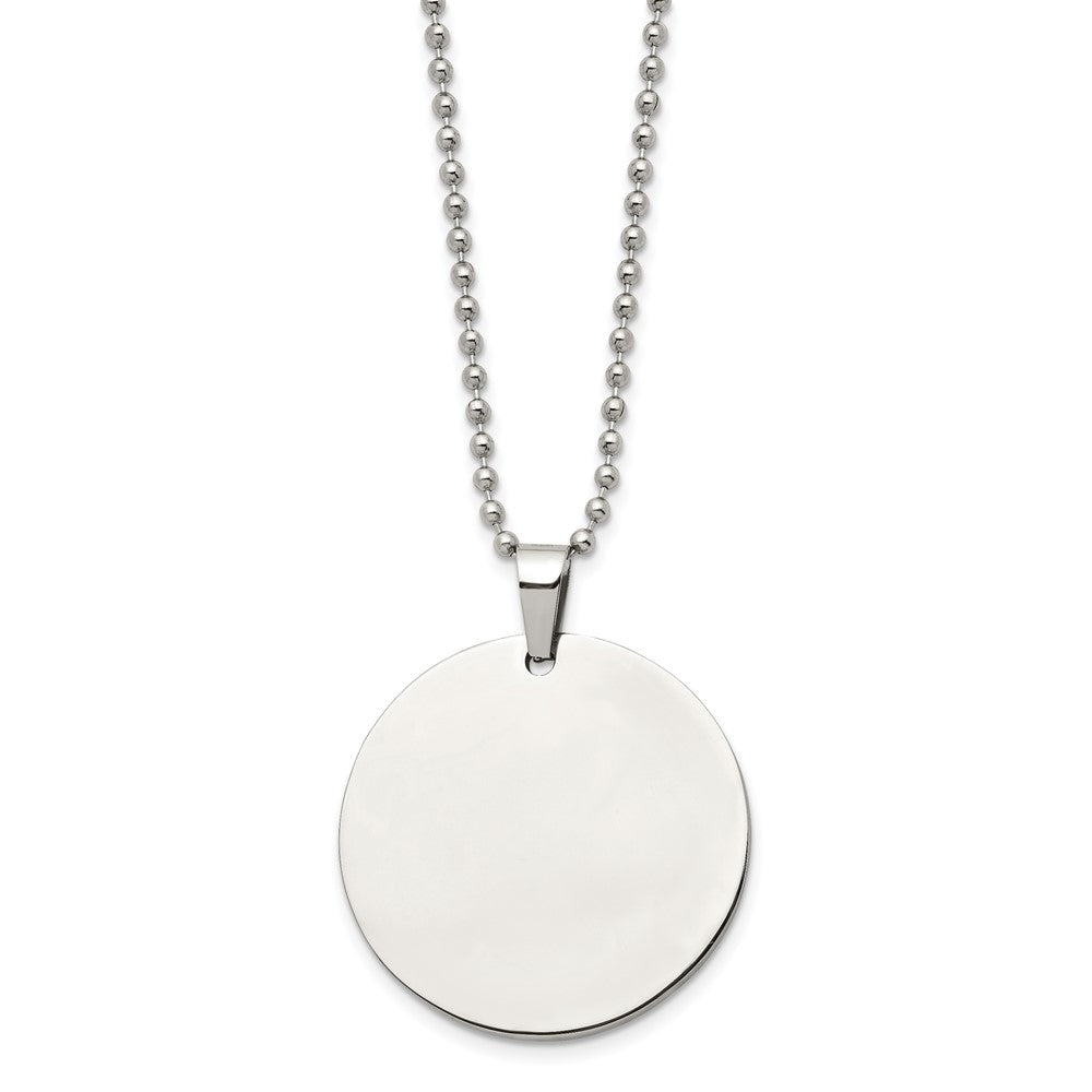 Alternate view of the Stainless Steel Reversible 2x38mm Round Engravable Disc Necklace 24 In by The Black Bow Jewelry Co.