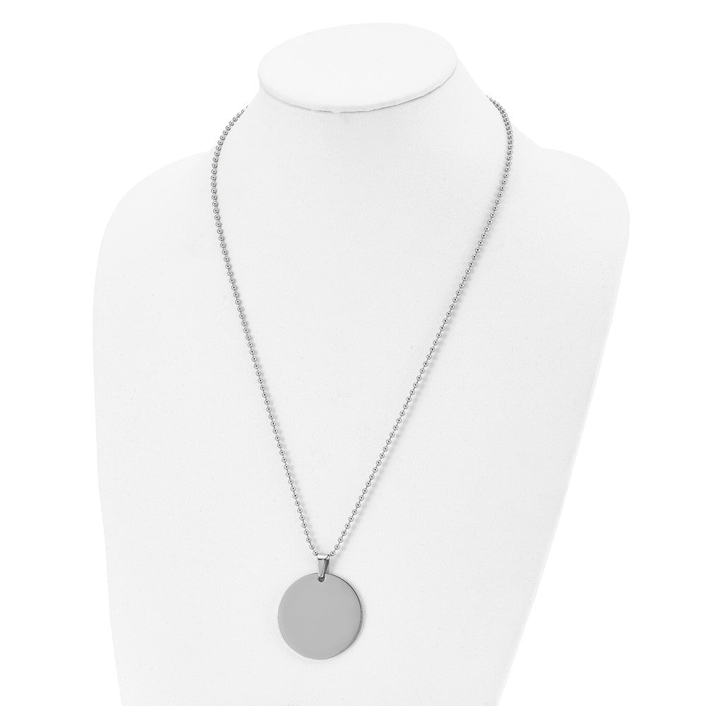 Alternate view of the Stainless Steel Reversible 38mm Round Engravable Disc Necklace, 24 In by The Black Bow Jewelry Co.
