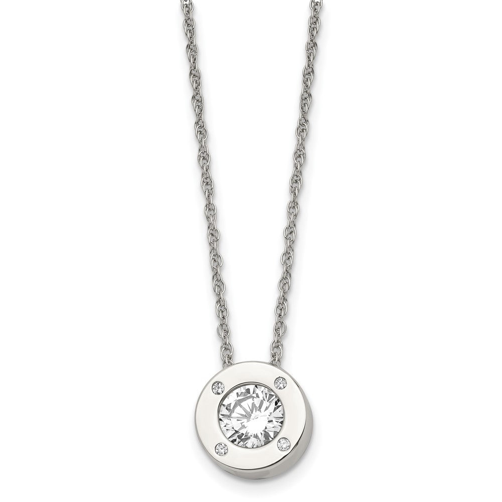 Stainless Steel Small Polished CZ April Birthstone Necklace, 20 Inch, Item N22920-APR by The Black Bow Jewelry Co.