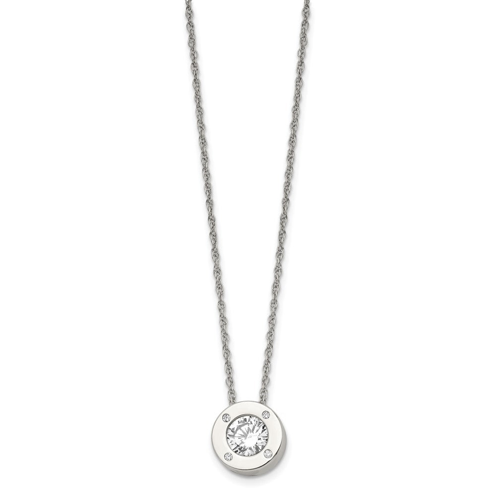 Alternate view of the Stainless Steel Small Polished CZ April Birthstone Necklace, 20 Inch by The Black Bow Jewelry Co.