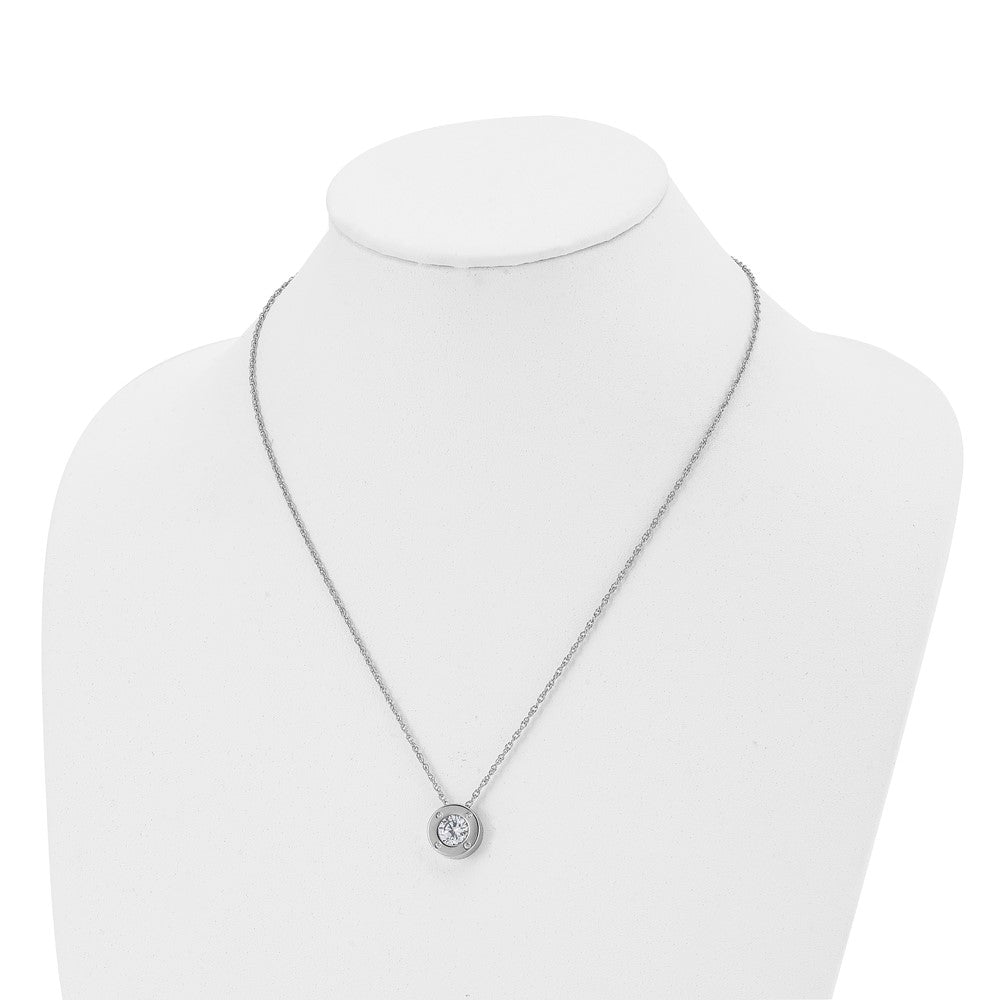Alternate view of the Stainless Steel Small Polished CZ April Birthstone Necklace, 20 Inch by The Black Bow Jewelry Co.