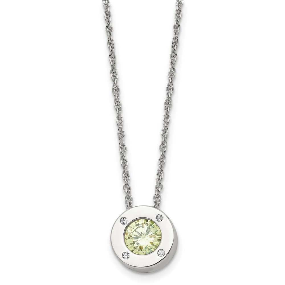 Stainless Steel Small Polished CZ August Birthstone Necklace, 20 Inch, Item N22920-AUG by The Black Bow Jewelry Co.