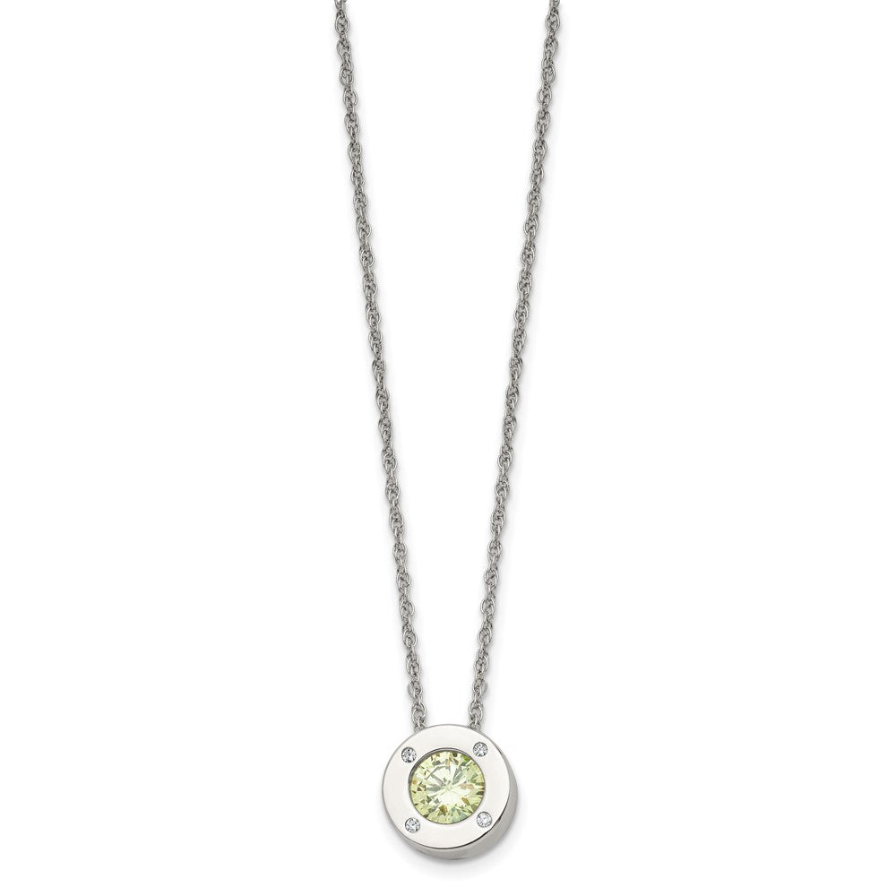 Alternate view of the Stainless Steel Small Polished CZ August Birthstone Necklace, 20 Inch by The Black Bow Jewelry Co.